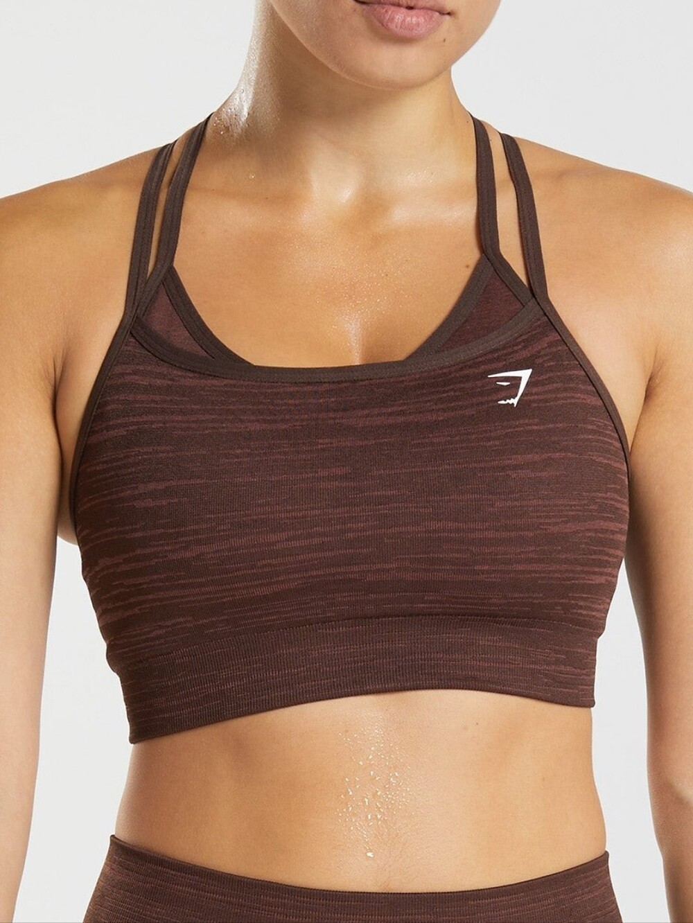 Gymshark Adapt Marl Seamless Sports Bra Strappy Back Brown Medium M